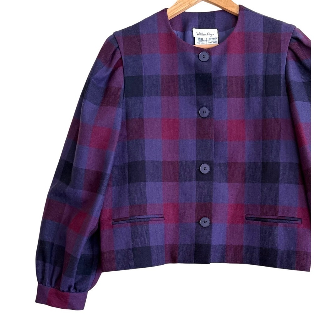 WILLIAM ROYCE 100% Pure Wool Vintage 70’s Colorful Structured Plaid Jacket Sz 14 - Picture 6 of 10